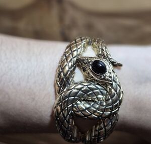 Gold-Tone Snake Wrap Bracelet with Black Stone Accent